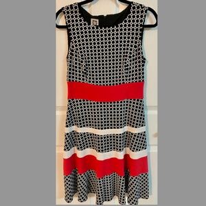 Ladies Dress, Anne Klein, Size 2, Sleeveless, Black White, Pink White accents
